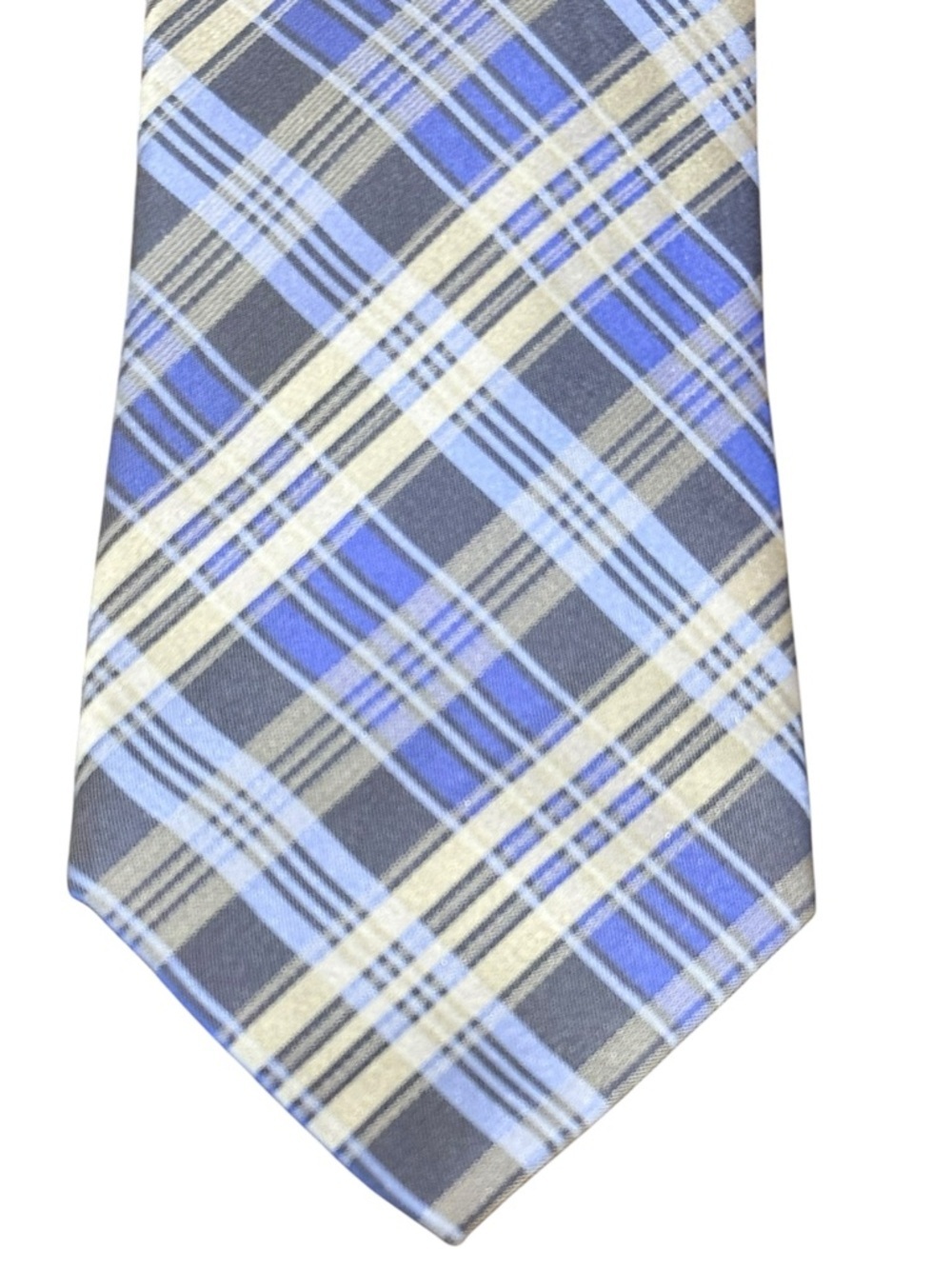 Calvin Klein Silk Tie Blue Gray Plaid Slim Cut Necktie 3.25” Width 59” Length - Picture 3 of 5